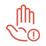 open palm with exclamation symbol, red outline icon